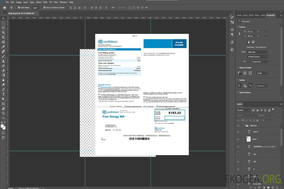 Modèle Word et PDF de facture de services publics des États-Unis New York Conedison, version 2 template